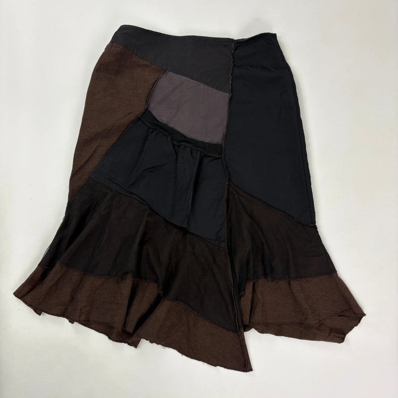 panelled patchwork asymmetric black midi skirt
