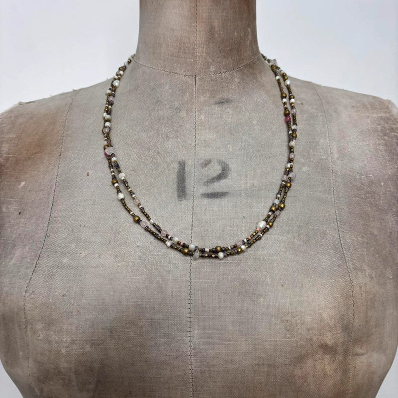 long wrap pearl metal necklace