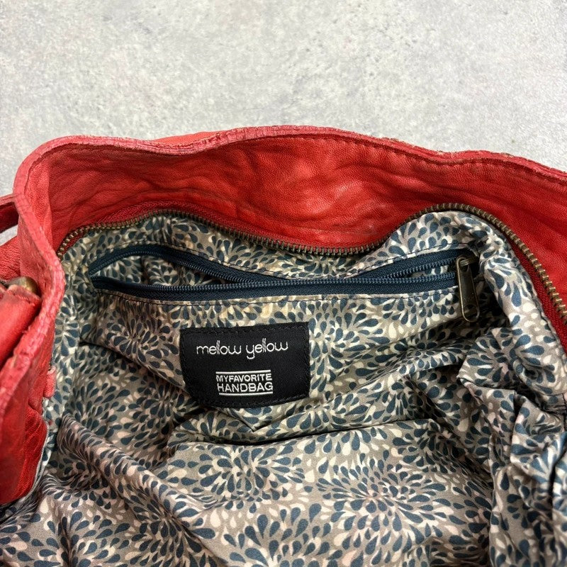 Vintage red leather cargo zipper city handbag