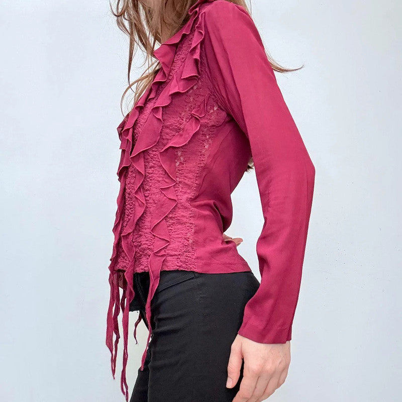pink ruffle lace Versace blouse