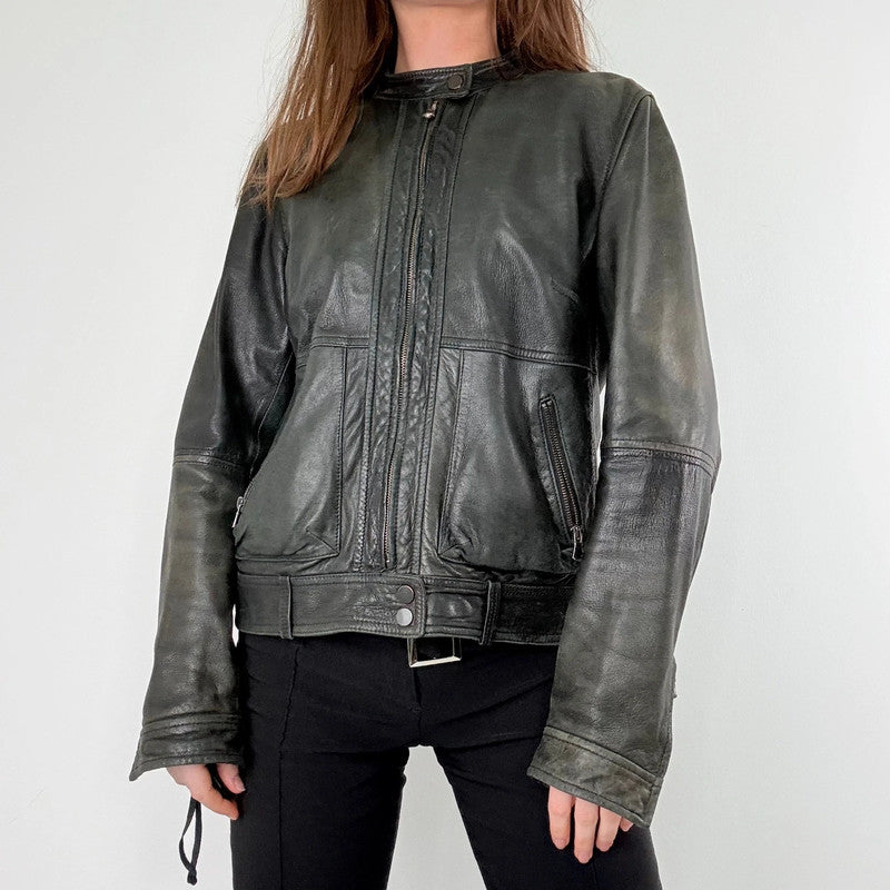 Massimo Dutti cropped distressed 100%leather