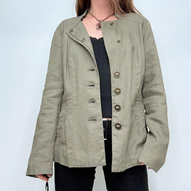khaki utility fitted flared jacket