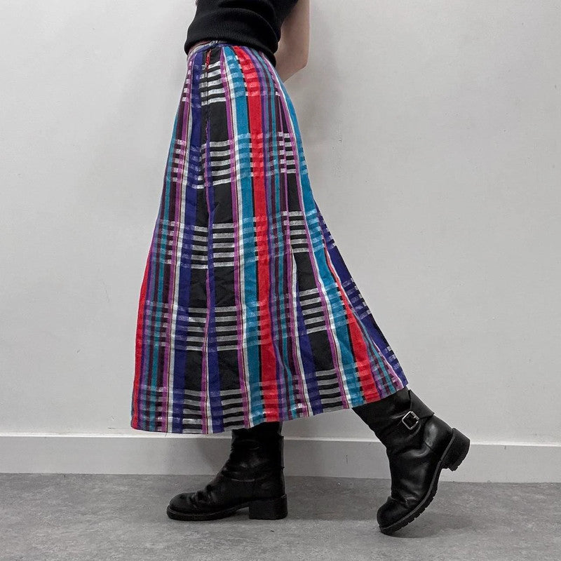 checked tartan pleated maxi skirt