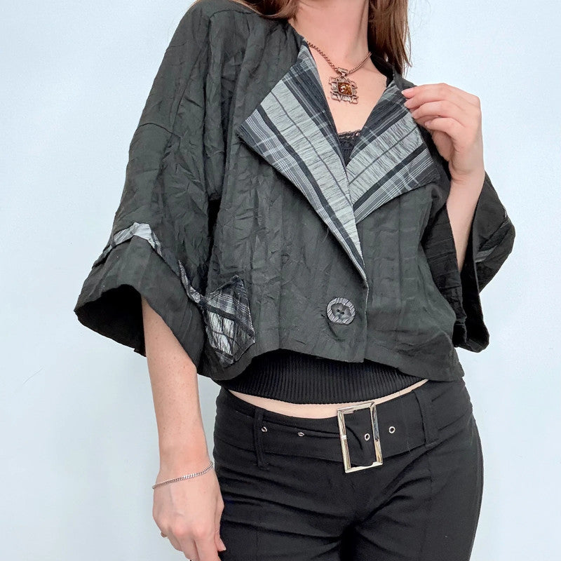 black crinkle slouchy wide sleeve jacket