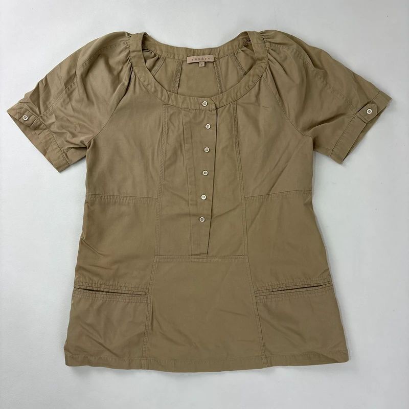 tan Sandro cotton canvas chore shirt