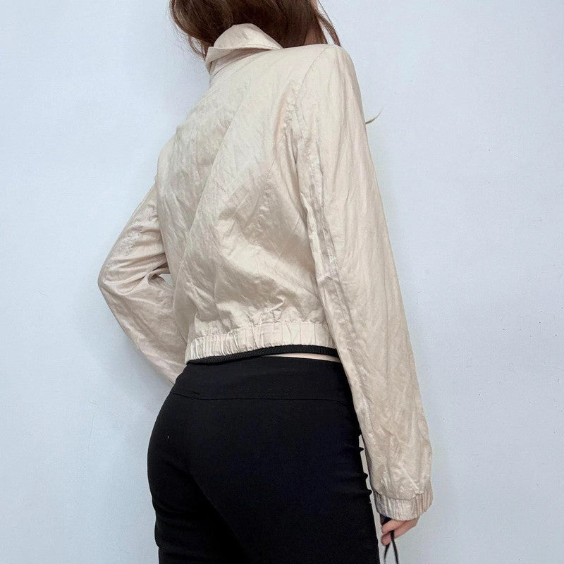 cropped tan high neck jacket