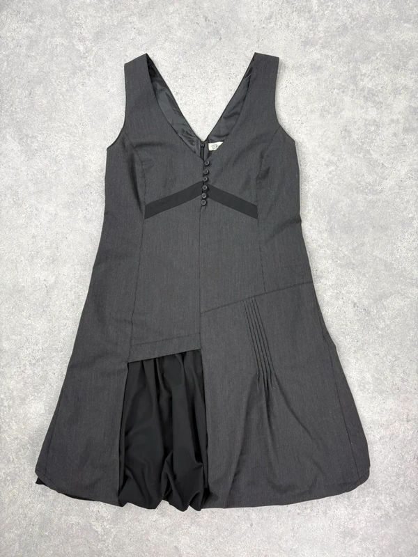 black deconstructed flared midi dress