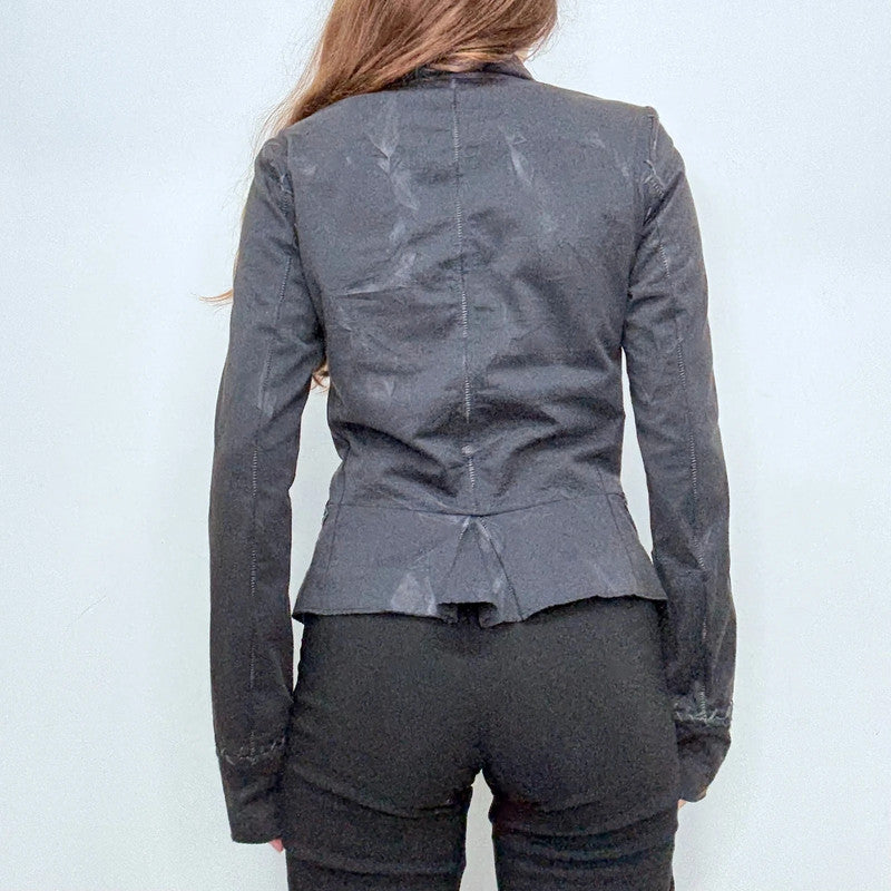 black distressed asymmetric military button jacket
