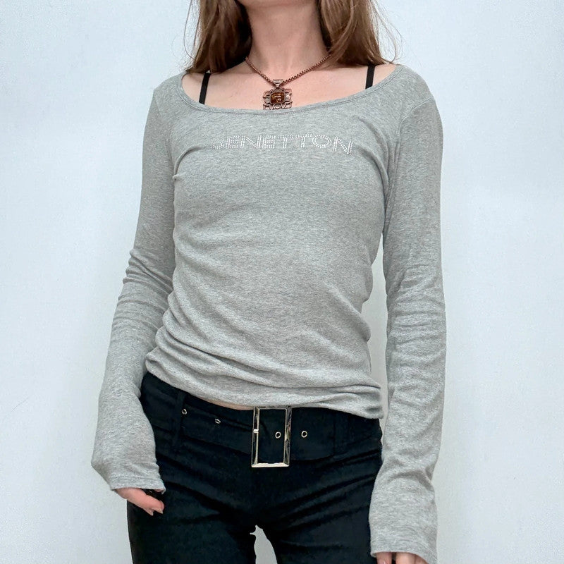 grey slouchy slash neck long sleeve t-shirt