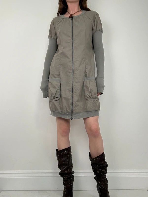 khaki Cop Copine long sleeve puff utility dress