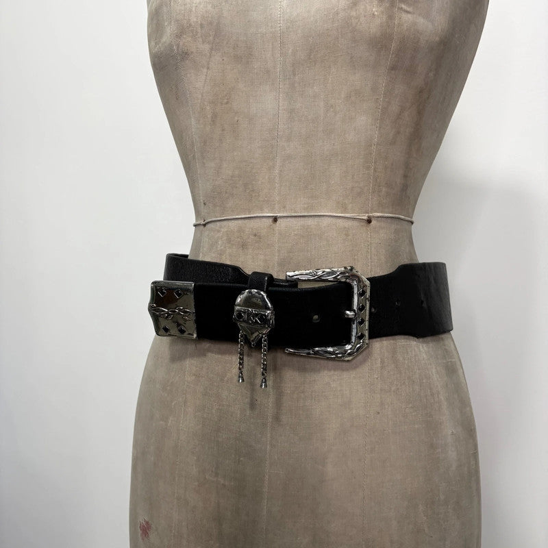 thick black leather buckle belt