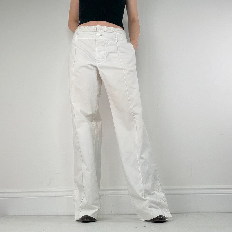 white wide leg flared trousers