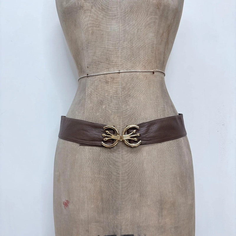 Brown leather buckle belt