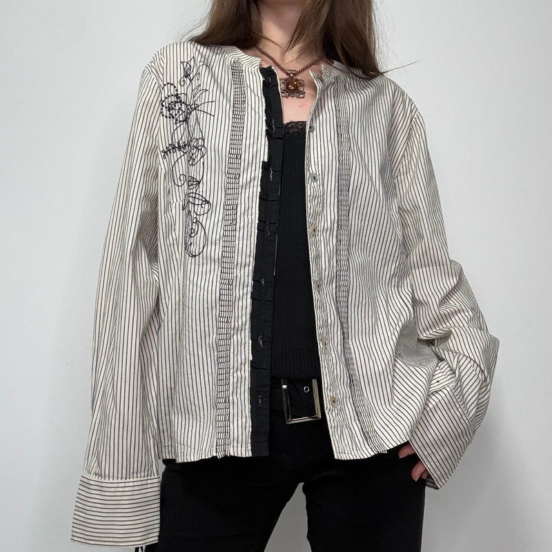 pinstripe ruffle embroidered shirt