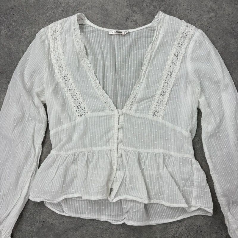 white cotton flared embroidered lace blouse