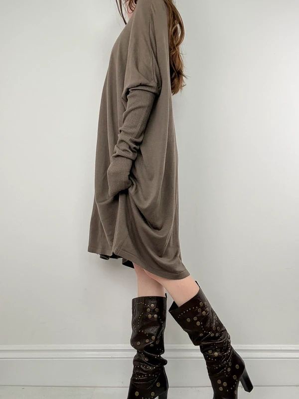 khaki batwing slouchy long sleeve dress