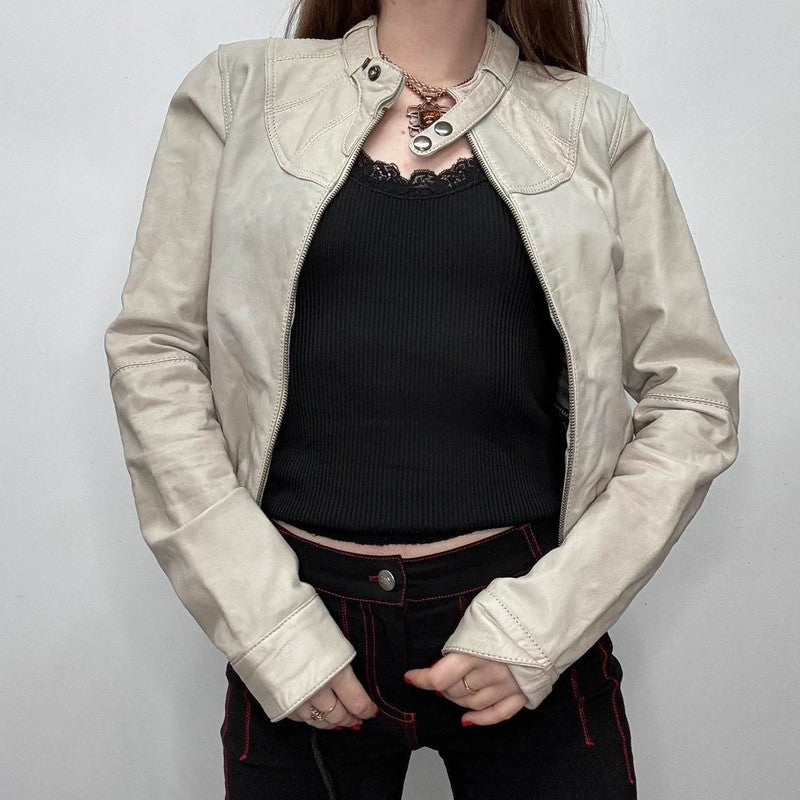 cropped cream bomber jacket