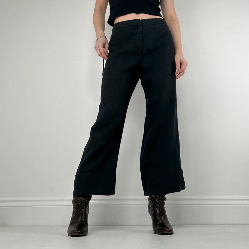 Black linen flared minimalist trousers