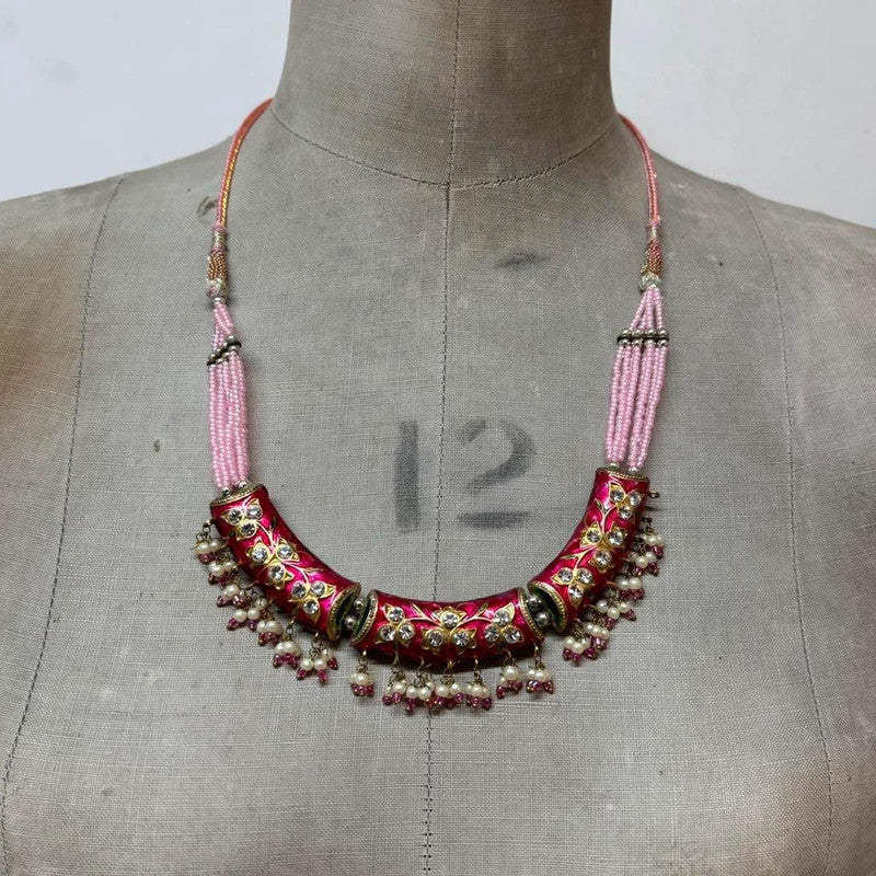 beaded metal gemstone necklace