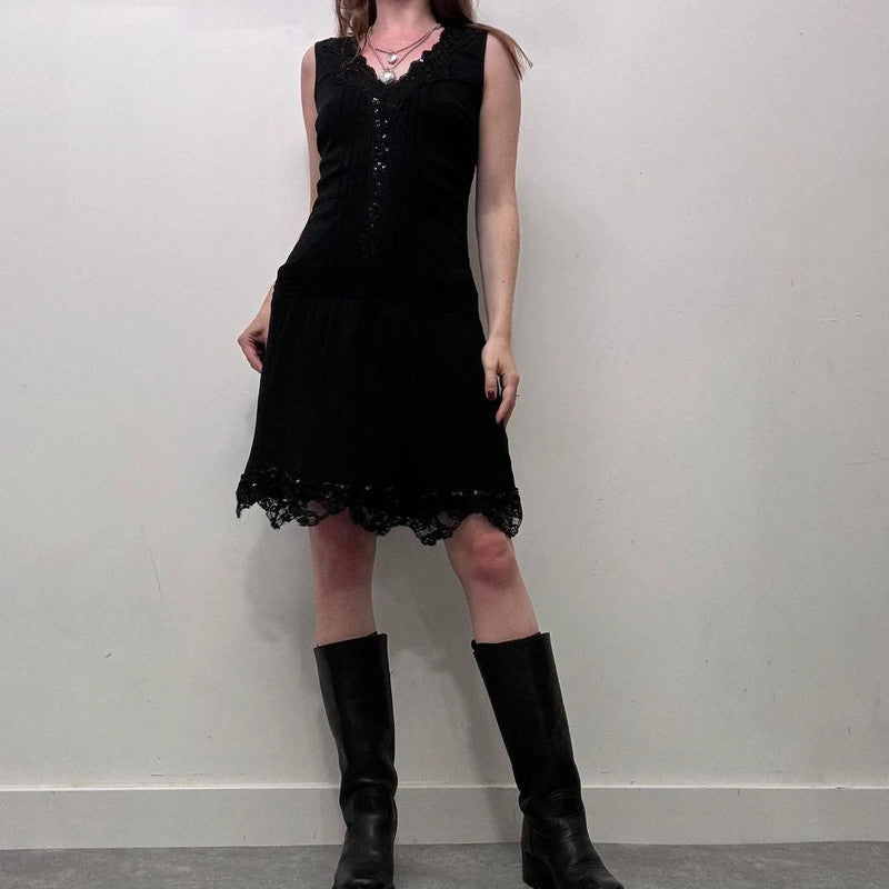 black silk lace midi dress