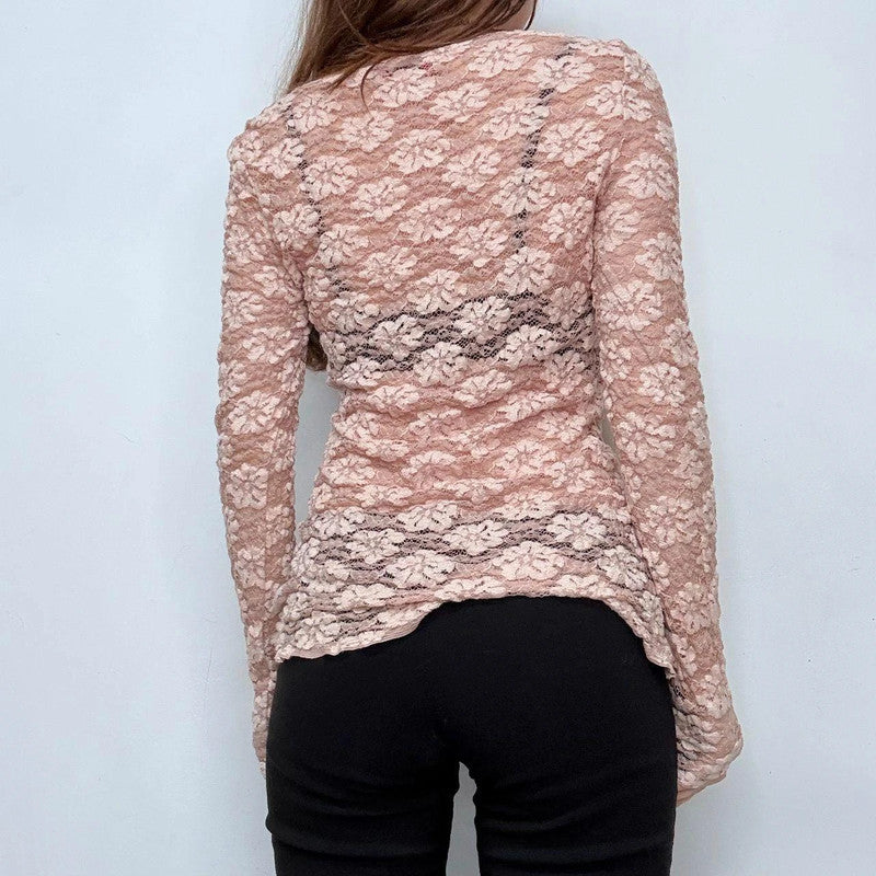 pink lace floral long sleeve top