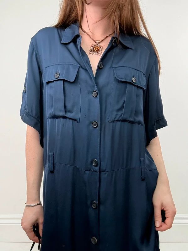 Navy satin Paul & Joe shirt dress
