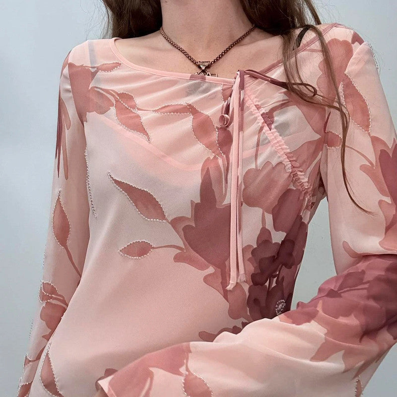 pink flared floral shirt