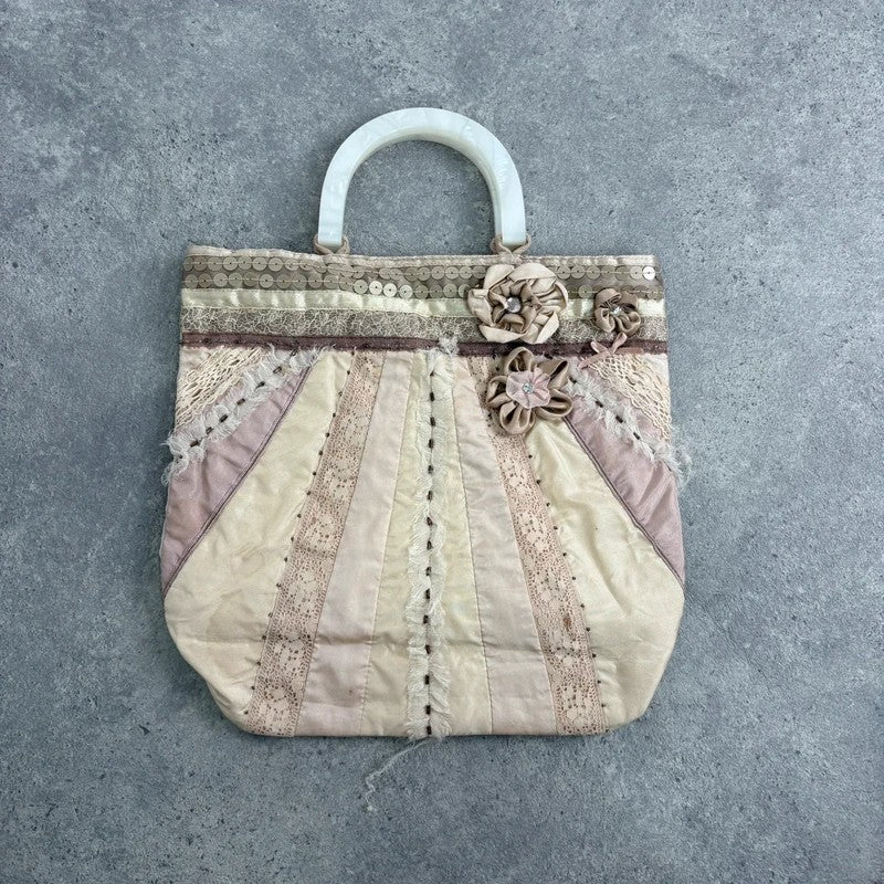 Lace boho pastel pink embroidered mini clutch bag
