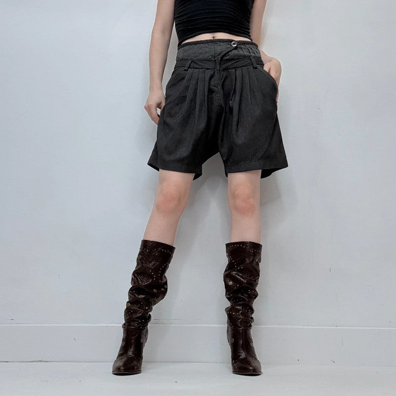 high rise corset style pleated shorts