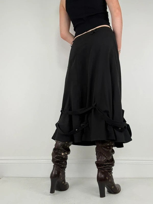 Black grunge a-line midi skirt