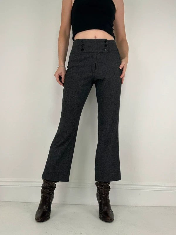Grey thick waistband flared trousers