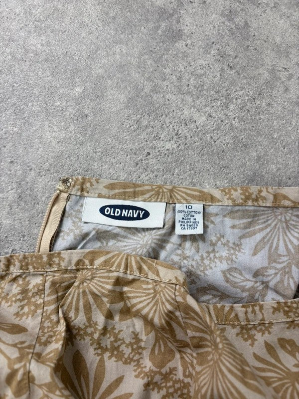 Beige floral double ruffle hem vintage skirt
