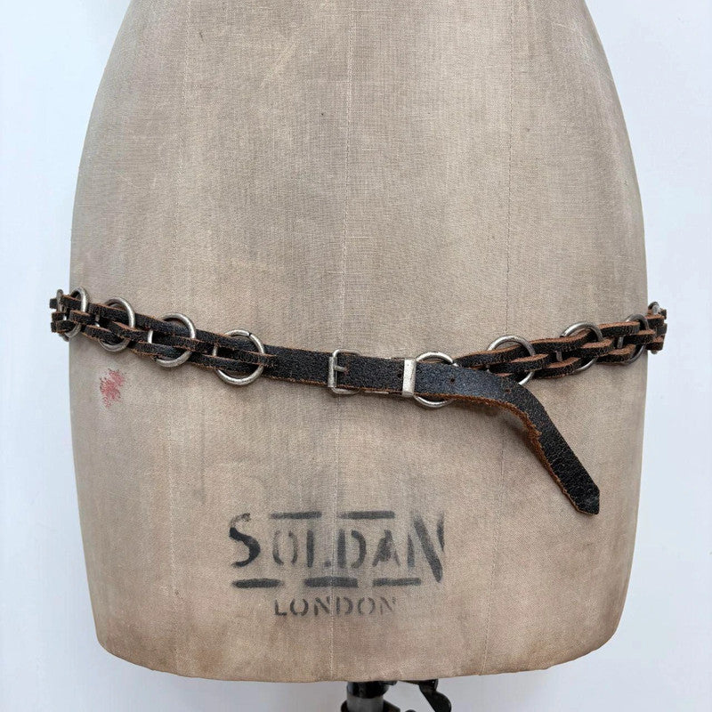 woven chain black leather belt