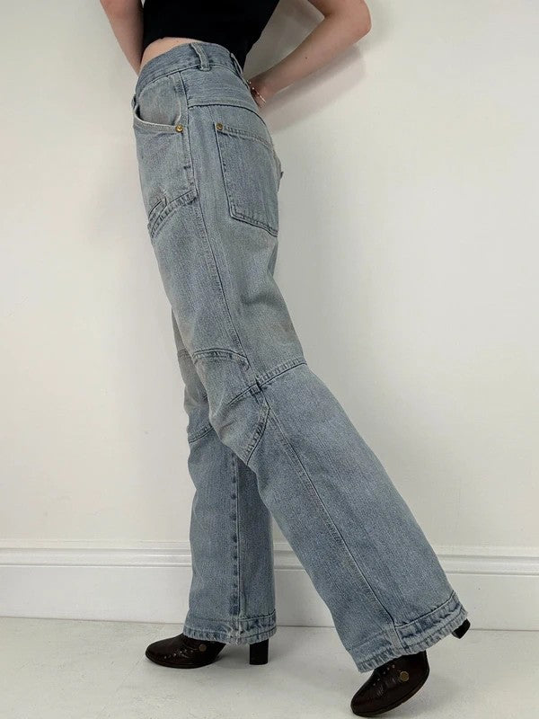 distressed light wash G-star raw cargo flare jeans