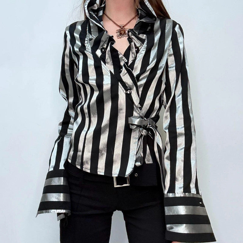 asymmetric striped ruffle shirt