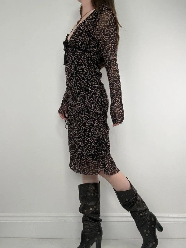 black polkadot long sleeve mesh slouchy dress