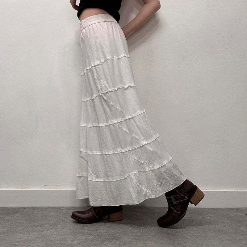 white cotton tiered maxi skirt