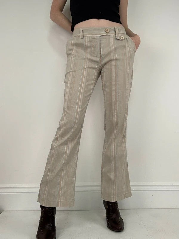 Pinstripe cream cargo flare vintage trousers