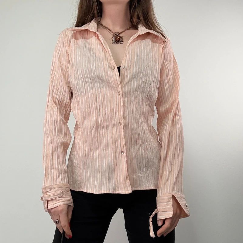 Pink Pinstripe Fitted Y2K Shirt