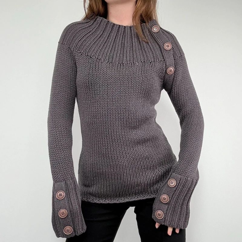 chunky knit ribbed funnel neck jumper