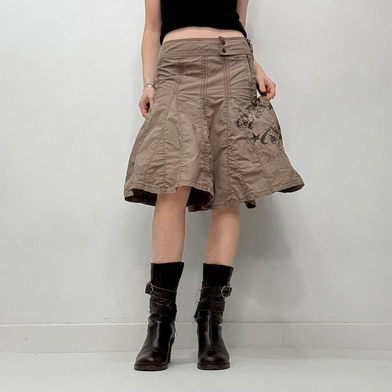 brown flared grunge utility skirt