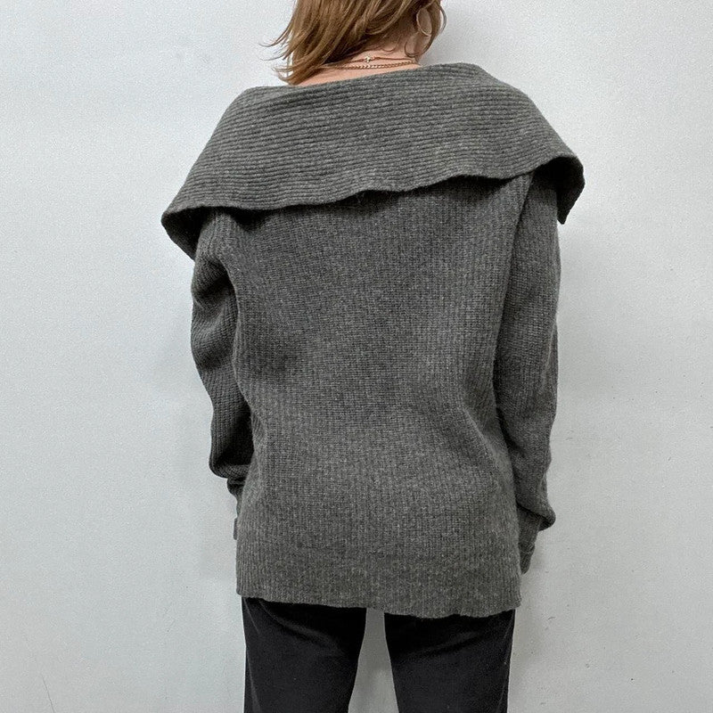 grey knitted slouchy waterfall cardigan