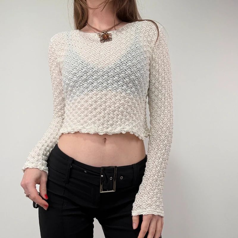 Lace Textured Ruffle Top