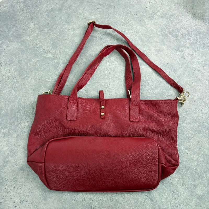 Italian leather red handbag with chic gold hardware