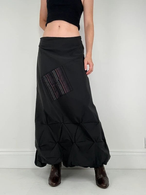 Black pleated puff maxi cargo skirt