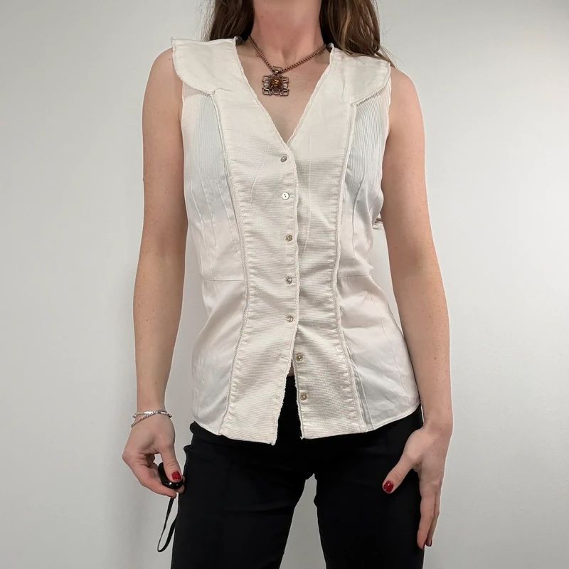 white cotton pleated blouse