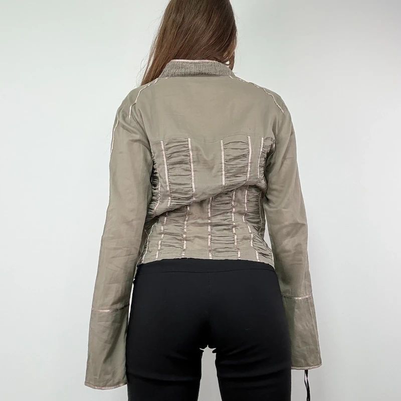 Khaki Gathered Lace Corset Shirt