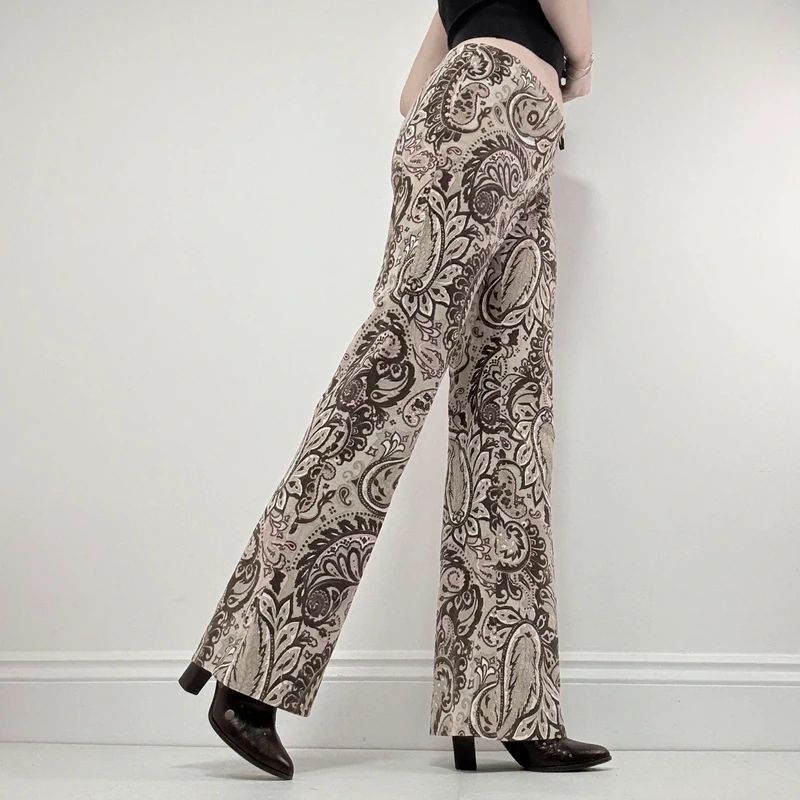 brown paisley flared trousers