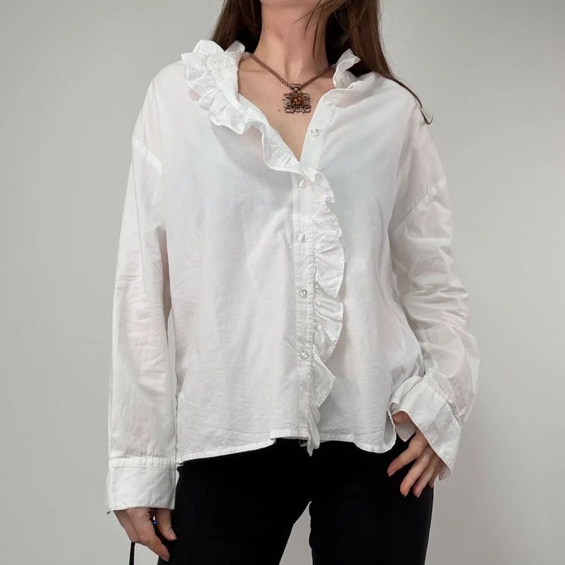 Edwardian white cotton Ruffle Coquette Shirt
