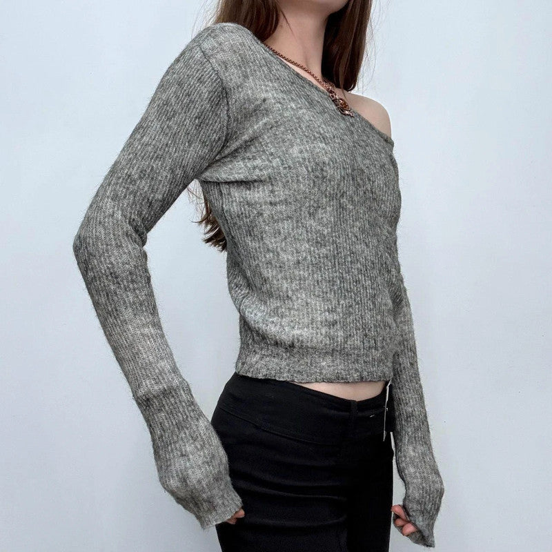 grey ribbed wool knit jumper